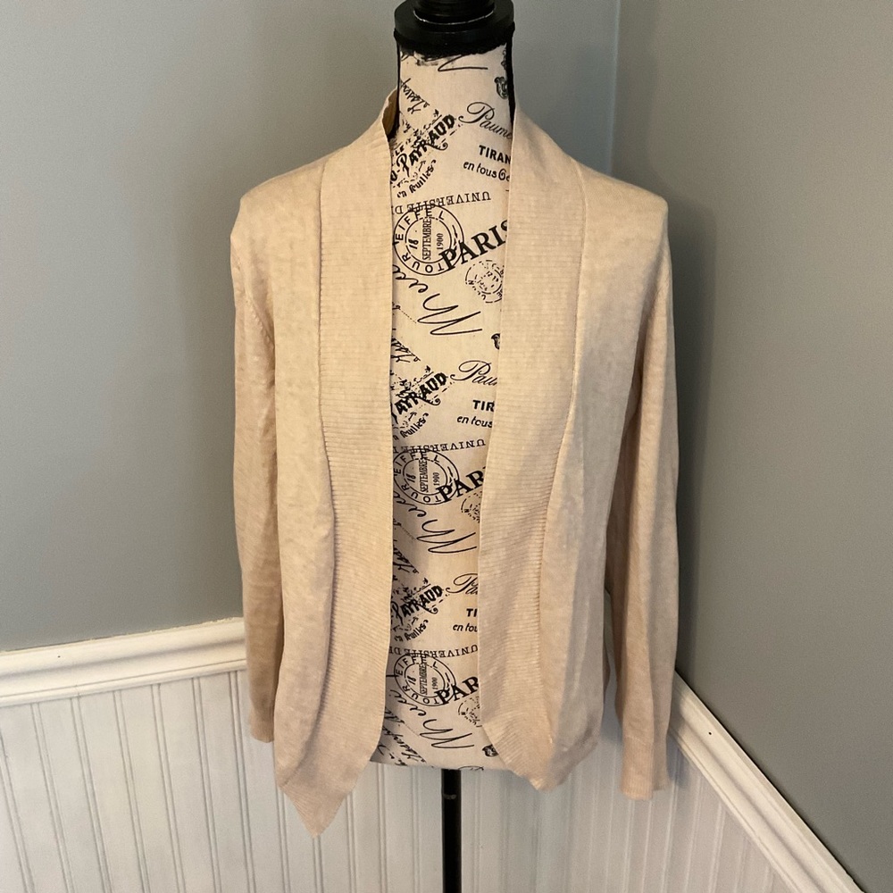 Women’s Open Front Knit Cardigan Sweater Beige Heather Oatmeal size medium
